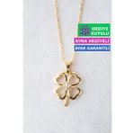 Jewelmim Gümüş Yonca Kolye Dört 4 Yapraklı Yonca Kolye Yoncalı Gümüş Kolye (Sarı)