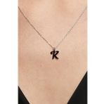 Jewelmim K Harfli Gümüş Kolye Gümüş Kadın Harfli Kolye Bayan Gümüş Harf Kolye (Beyaz)