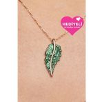 Jewelmim Yeşil Taşlı Yaprak Gümüş Kolye 925 Ayar Gümüş Yaprak Kolye