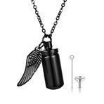 JewelryWe Takı Kolye Erkek Kadın Paslanmaz Çelik Hatıra Kül Kül Kül Silindir Hatıra Şişesi Melek Kanadı Kolye Ucu Zincir Gravür, Siyah Altın Gümüş Pembe Altın, Paslanmaz Çelik