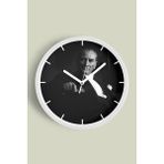 JHAAR Atatürk Temalı Dekoratif Modern Duvar Saati - Beyaz - Plastik - 35 x 35 cm