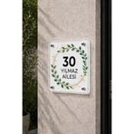 JHAAR Kişiye Özel Pleksi Kapı İsimliği – Modern & Lüks UV Baskılı Dekoratif Kapı Numarası- Yuvarlak Tasarım Yaprak 20x20 cm - Beyaz