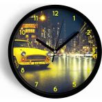 JHAAR Klasik Araba ve Gece Şehir Modern Duvar Saati - 30CM - Önü Camlı Siyah Kasa - Sessiz Mekanizma - 30 x 30 cm