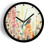 JHAAR Soyut Doğa - Kuş Manzara Temalı Modern Duvar Saati - 30cm - Önü Camlı Siyah Kasa - 30 x 30 cm