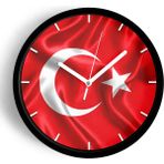 JHAAR Türk Bayrağı Temalı Dekoratif Modern Duvar Saati - 30cm - Önü Camlı Siyah Kasa - 30 x 30 cm