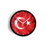 Jhaar Türk Bayrağı Temalı Dekoratif Modern Duvar Saati - 35Cm - Önü Camlı Siyah Kasa - Sessiz Mekanizma