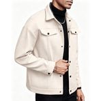 JHDESSLY Erkek düz renk düğme aşağı gömlek kadife uzun kollu V boyun gevşek rahat yakalı gömlek sonbahar moda Shacket ceketler, beyaz, XL