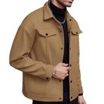 JHDESSLY Erkek düz renk düğme aşağı gömlek kadife uzun kollu V boyun gevşek rahat yakalı gömlek sonbahar moda Shacket ceketler, haki, S