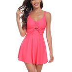 JHDESSLY Kadın Düz Renk İpli Tek Parça Mayo Elbise Büyük Salıncak Kontrolü Karın Kesim Mayo Tankini, Pembe, L
