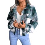 JHDESSLY Kadın Ekose Fener Uzun Kollu Yün Ceket Kaban Uzun Kollu Gömlekler Ceketler Dış Giyim Kaban, style1, XL