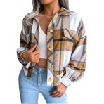 JHDESSLY Kadın Ekose Fener Uzun Kollu Yün Ceket Kaban Uzun Kollu Gömlekler Ceketler Dış Giyim Kaban, style2, XL