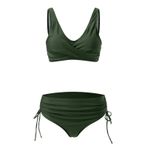 JHDESSLY Kadın iki parçalı yüksek belli karın kontrol Bikini seti düz renk ipli ayarlanabilir askıları mayo tankini, Yeşil, M