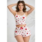 jhena İP ASKILI PİLELİ ATLETLİ VE ŞORTLU KADIN TAKIM GECELİK, KALP DESENLİ KADIN SEKSİ GECELİK kırmızılı L/XL