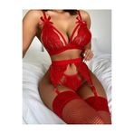jhena KADIN KIRMIZI JARTİYER TAKIM,FİLELİ ÇORAP FANTAZİ JARTİYER SET KIRMIZI1 S/M