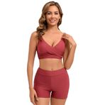 JHHJK Kadın İki Parçalı Mayo, Sırtı Açık Bağcıklı, Bölünmüş, Bükülmüş, İçi Boş Bikini, Karın Kapatıcı, Yüksek Belli Mayo(Burgundy,3XL)