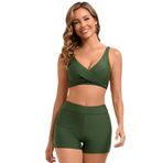 JHHJK Kadın İki Parçalı Mayo, Sırtı Açık Bağcıklı, Bölünmüş, Bükülmüş, İçi Boş Bikini, Karın Kapatıcı, Yüksek Belli Mayo(Dark green,S)