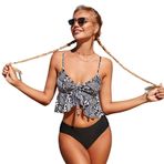 JHHJK Kadın İki Parçalı Mayo, Sırtı Askılı Bikini Volanlı Kenarlı Bölünmüş Mayo(M)