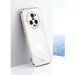 JIAFEI Honor Magic6 Pro için kılıf, altın kaplama kenar tasarımı TPU silikon darbeye dayanıklı tampon cep telefonu kılıfı. Beyaz