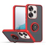 JIAFEI Xiaomi Poco M6 4G / Redmi 13 4G Telefon Kılıfı Darbeye Dayanıklı Silikon Koruma Kılıfı Yarı Saydam Buzlu PC/TPU 360 Dönebilen Manyetik Halka Destek Çubuğu ile - Kırmızı