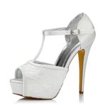 JIAJIA K20128A Fildişi Renk T Bar Peep Toe Kadın Topuklu Ayakkabı