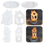 JIANGZHIB 2 adet silikon kalıp döküm kalıbı ev mumluk, 3D döküm kalıbı, silikon, silikon kalıp, ayaklı ev, silikon kalıp, şamdan, döküm kalıpları, silikon, ev alçısı, kendin yap ev dekorasyonu için