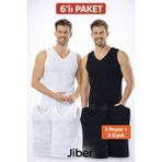 Jiber Erkek V Yaka Sıfır Kol Atlet 6'lı Paket 3 Siyah-3 Beyaz- 123 - M - Siyah - Beyaz