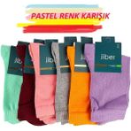 Jiber Kadın Bambu Likralı Pastel Renk Karışık Soket Çorap 6650K - 12 Adet - 36 - 40 - Renkli