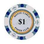 JIESITE Kil Poker Cipsi 14 Gram Monte Carlo - 50 Adet Çip Paketi (1 $ Beyaz)
