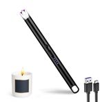 JIEYUCHU Çubuk çakmak, elektrik arklı çakmak, çubuk çakmak, USB ile şarj edilebilir, plazma mum tutuşturucu, rüzgar geçirmez alevsiz mum, mutfak, kamp, şömine için (siyah)