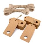 jijAcraft 100 adet hediye etiketi, düğün süsü, kraft kağıt etiketler, 9,5 x 4,5 cm, jüt ipli, sevgililer günü, düğün, vaftiz, Noel için hediye paketi (kahverengi)