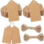 jijAcraft 200 adet hediye etiketi, büyük kraft kağıdı, kolye ucu etiketleri, 5 x 10 cm, jüt ipli, hediye paketi, kitap ayracı, düğün, Noel (kahverengi)