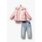 Jikko Baby 3'lü Kapüşonlu Kız Bebek Mont & Pantolon Bayramlık Takım 9083