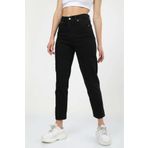 JILLY Giulia Ramrod Siyah Mom Jeans Yüksek Bel Boyfriend Pantolon