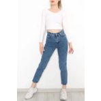 JILLY Queen Kar Mavi Mom Jeans Likralı Boyfriend Pantolon