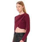 Jimmy Key Bordo Bisiklet Yaka Uzun Kollu Crop Bluz M