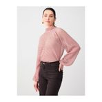 Jimmy Key Pembe Uzun Kollu Boyundan Bağlı Rahat Kesim Mesh Örme Bluz