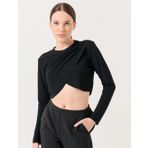 Jimmy Key Siyah Bisiklet Yaka Uzun Kollu Crop Bluz - L