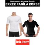 Jinekomasti Dik Duruş Düzeltici Göbek Elastik Erkek Fanila Korse Siyah-Beyaz Ikili Set - XL - Siyah - Beyaz