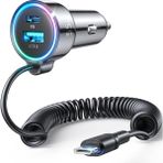 Jingyi USB C Araç Şarj Cihazı, 55W 3 Hızlı Bağlantı Noktalı Süper Hızlı Araç Şarj Cihazı Pd ve Qc3.0, 5 Ft 30W Süper Hızlı Tip C Sarmal Kablo Ile, Samsung Galaxy S22/21/IPHONE/GOOGLE Pixe (Yurt Dışından) - Siyah