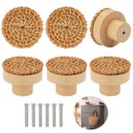 Jinsion 6 adet rattan mobilya topuzu, ahşap, 4 x 3 cm kapı tokmağı, vintage rattan topuzlar, yuvarlak ahşap çekmece kulpları, dolap topuzları, çekmeceli komodin düğmeleri, dolap, çekmece, oturma odası, mutfak