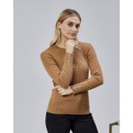Jinx Wear Fashion Sıfır Yaka Saç Örgü Düğme Detaylı Kadın Trend Triko Kazak - Açık Kahverengi - Camel - Standart