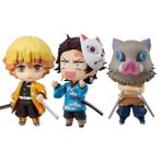 Jiumaocleu 3 adet Kimetsu no Yaiba figürü, Kamado Tanjiro & Hashibira Inosuke & Agatsuma Zenitsu aksiyon figürü, 10 cm animasyon hareketli figürler heykel değiştirilebilir başlık ve aksesuar ile
