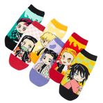 Jiumaocleu 6 Çift Anime Çorap Kamado Tanjiro, Kamado Nezuko, Rengoku Kyoujurou, Kochou Shinobu, Tomioka Giyuu Anime Baskılı Spor Pamuklu Kısa Çorap İlkbahar Yaz için, tip 1, M