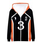 Jiumaocleu Anime Haikyuu Hoodie Zip Sweat Ceket Karasuno Üniforma Hinata Shoyo Cosplay Sweatshirt Uzun Kollu Kapüşonlu Üst XXS-4XL, No.3 Asahi Azumane, XL
