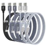JIUWFOX USB Tip C Kablo, (5 Paket 3.3/3.3/6/6/10FT) Örgülü C Şarj Kablosu Hızlı Şarj iPhone 15 Pro Max ile Uyumlu, Samsung Galaxy S20 S10 S9 S8, Note 10 9 8, A11 A20 A50 A51 A71 A80
