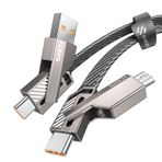 Jixivor USB C Kablosu, [SHEZI Stili] 4'ü 1 arada 60 W USB C - USB C Şarj Kablosu 1,5 m Düz Örgülü Dolaşmayan Hızlı Şarj Kablosu Çok Mikro/Tip C/USB A Bağlantı Noktalı iPhone iPad Samsung için