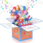 JIZZU Pop up 3D doğum günü kartı, pop up ışıklar ve müzik doğum günü kartı, 3D doğum günü kartları, üflenebilir LED ışıklı mum, anneler günü, kadınlar ve erkekler için zarflı Happy Birthday kartı