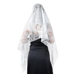 JJDreams Üçgen siyah çiçek eşarp püsküllü şeffaf şal sarar dantel Mantilla peçe Headdress eşarp bayanlar peçe, Beyaz-166cm, 166CM