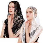 JJUNW 2 Adet Mass Peçe Üçgen Mantilla Katedrali Baş Kaplama, Dantel Şal, Gelin için Baş Örtüsü Peçe, Siyah, beyaz, L
