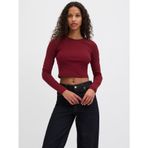 JJXX Jxfeline STR Ls Rib Tee JRS Noos uzun kollu kadın tişörtü, Cabernet, M